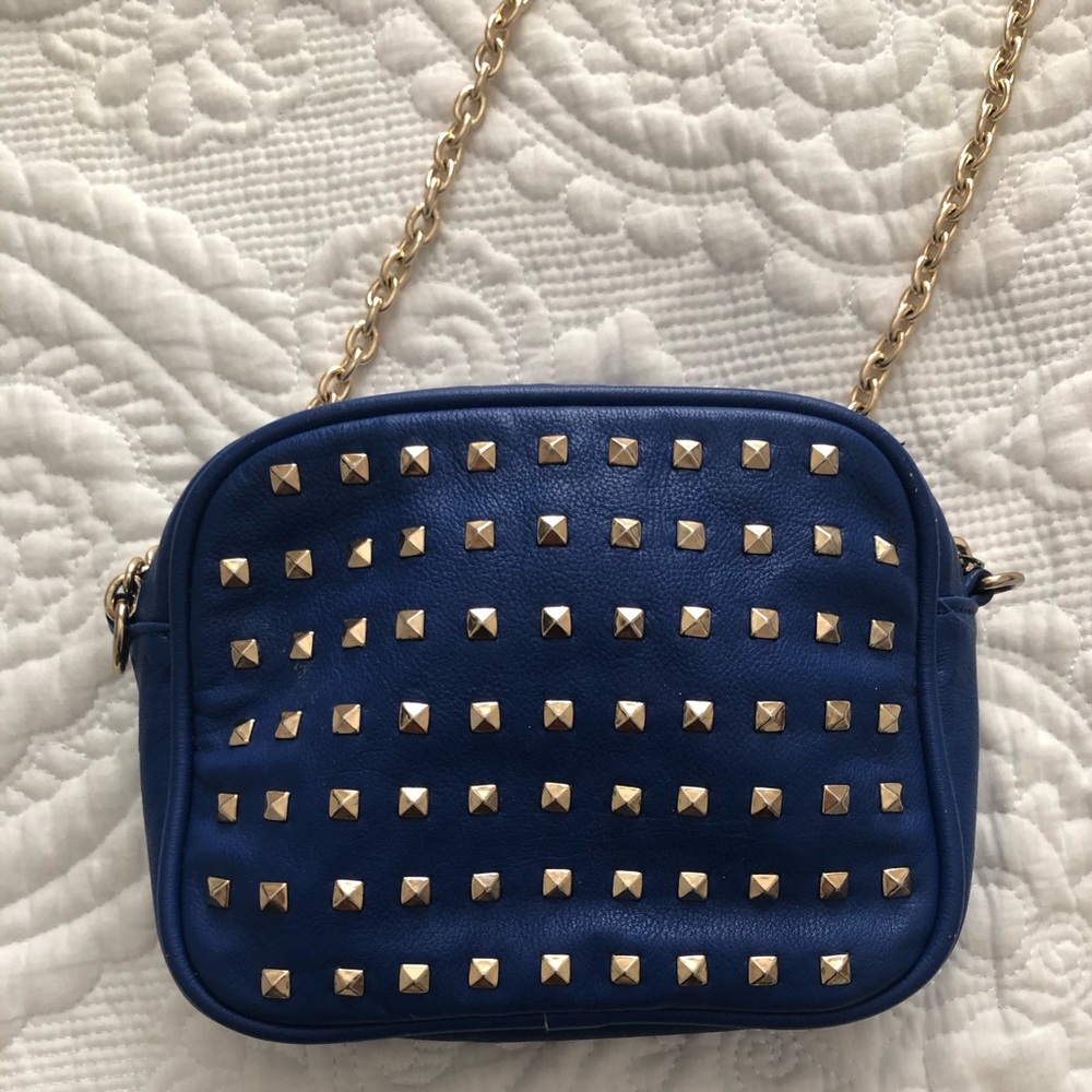 Blue Studded Small Chain Crossbody